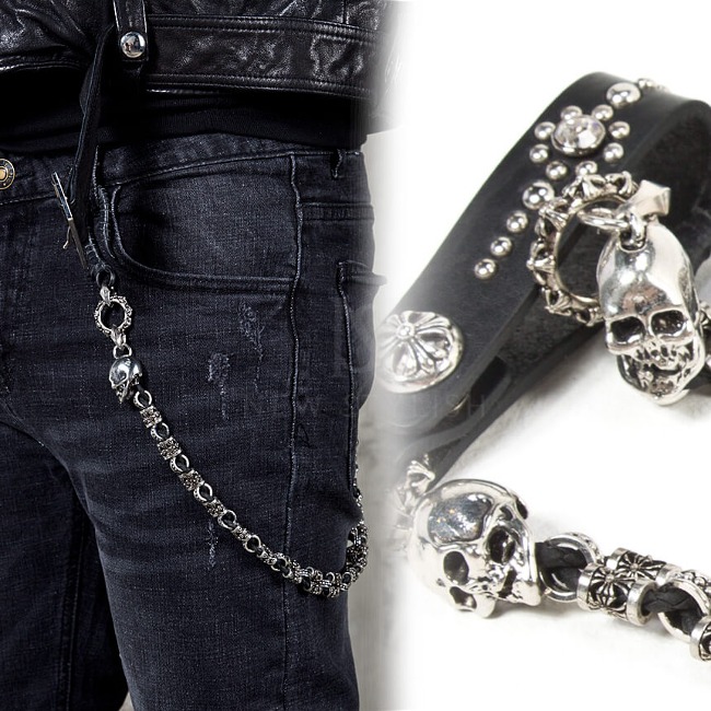 Double skull metal rope wallet chain