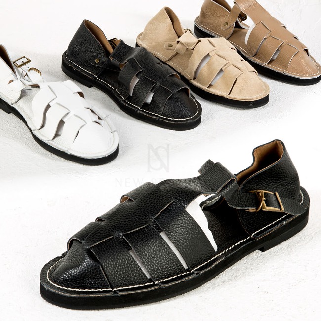 Buckle strap leather fisherman sandals