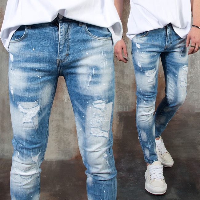 Bleached distressed blue slim jeans