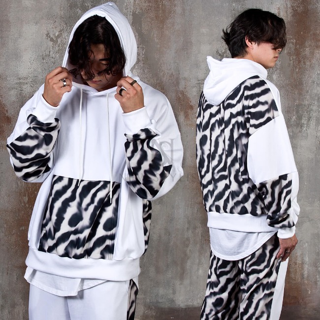 Zebra pattern contrast hoodie