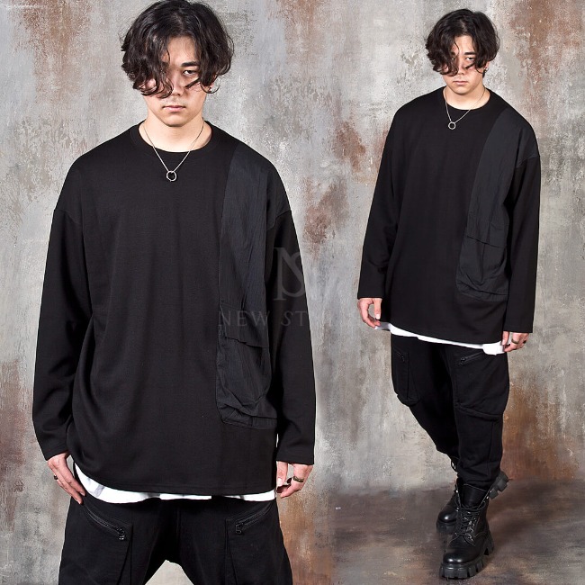 Side contrast pocket accent long sleeve t-shirts