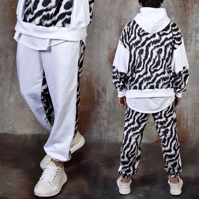 Zebra pattern contrast jogger pants