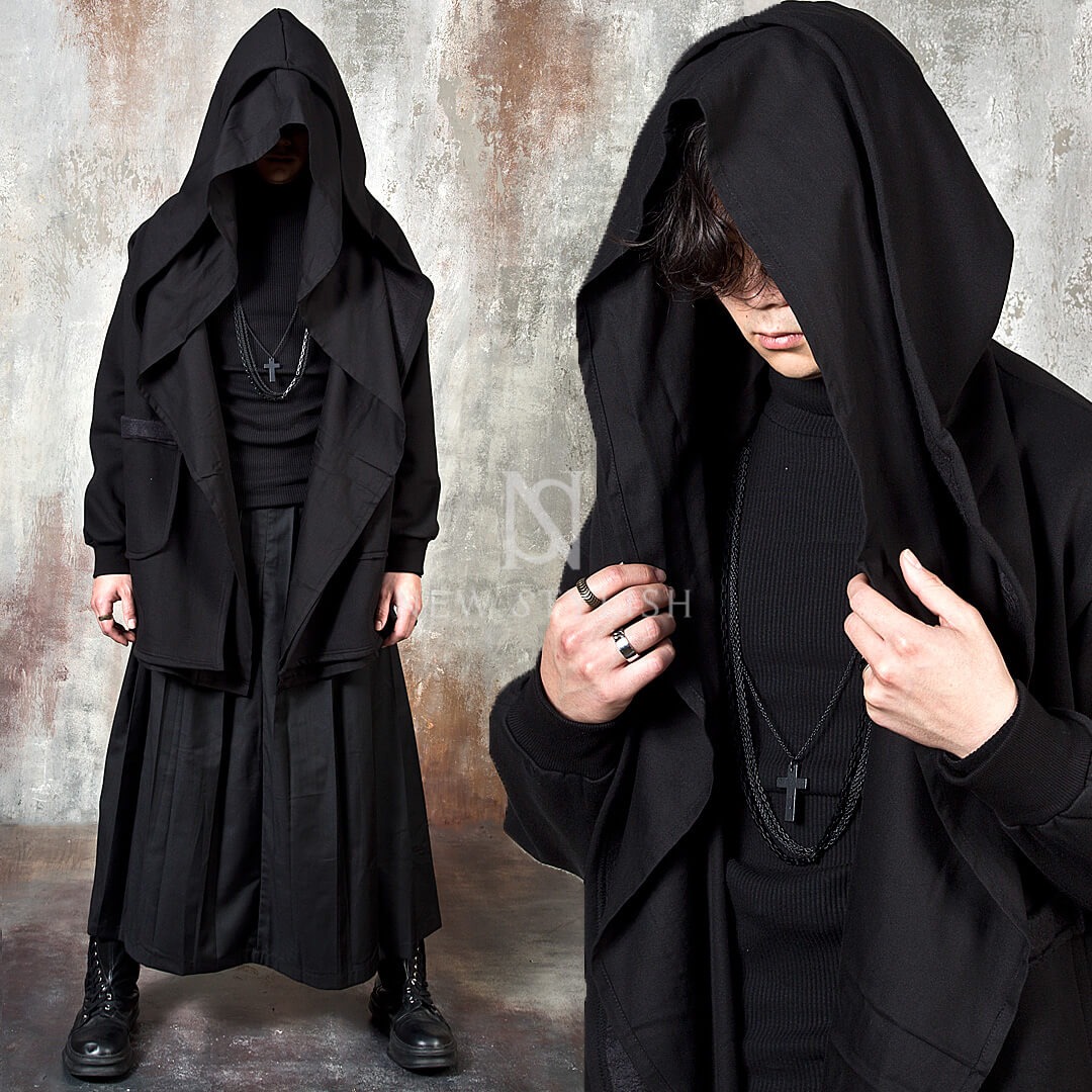 Avant-garde diabolic double-layered big hooded shawl coat