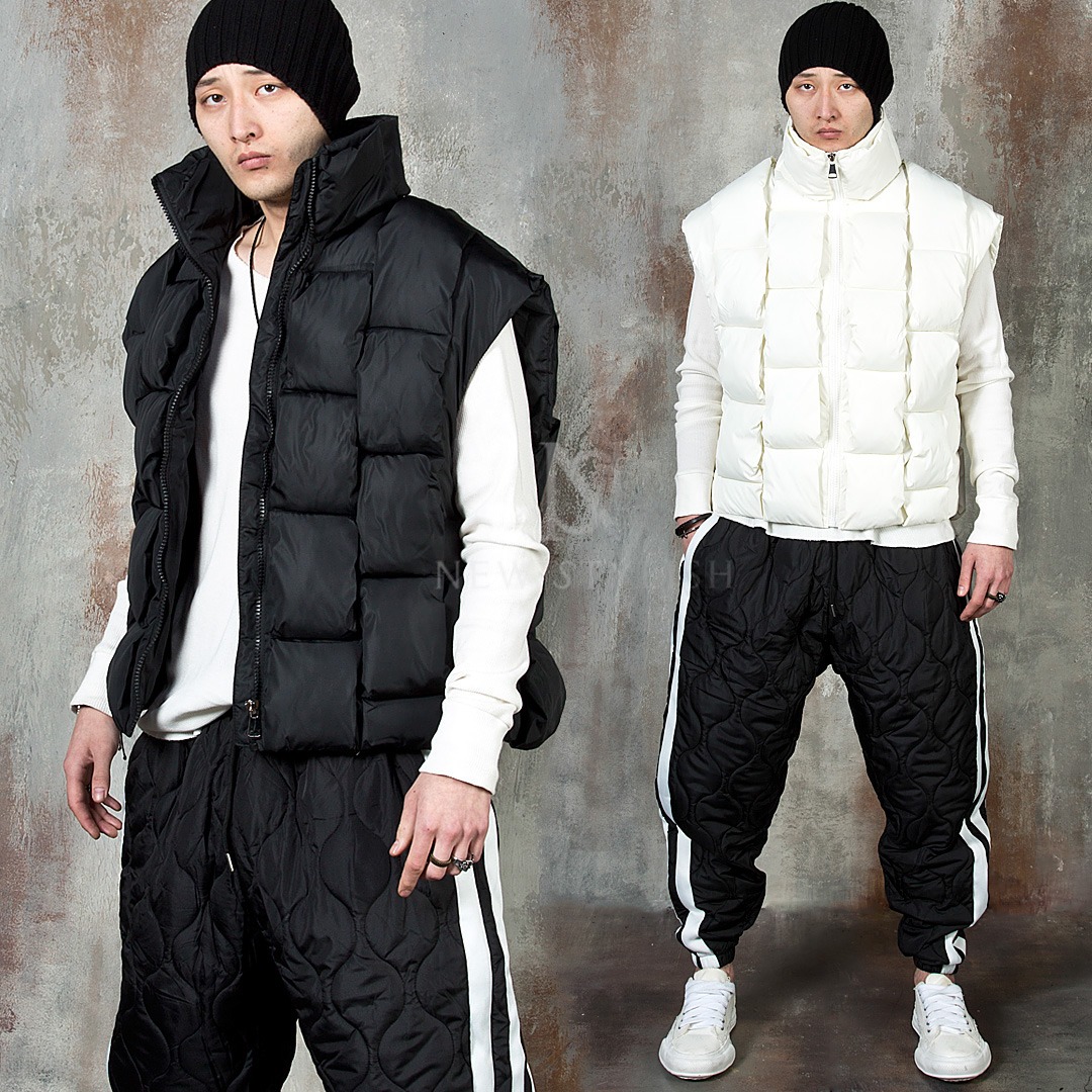 Braided and padded high-neck zip-up down vest