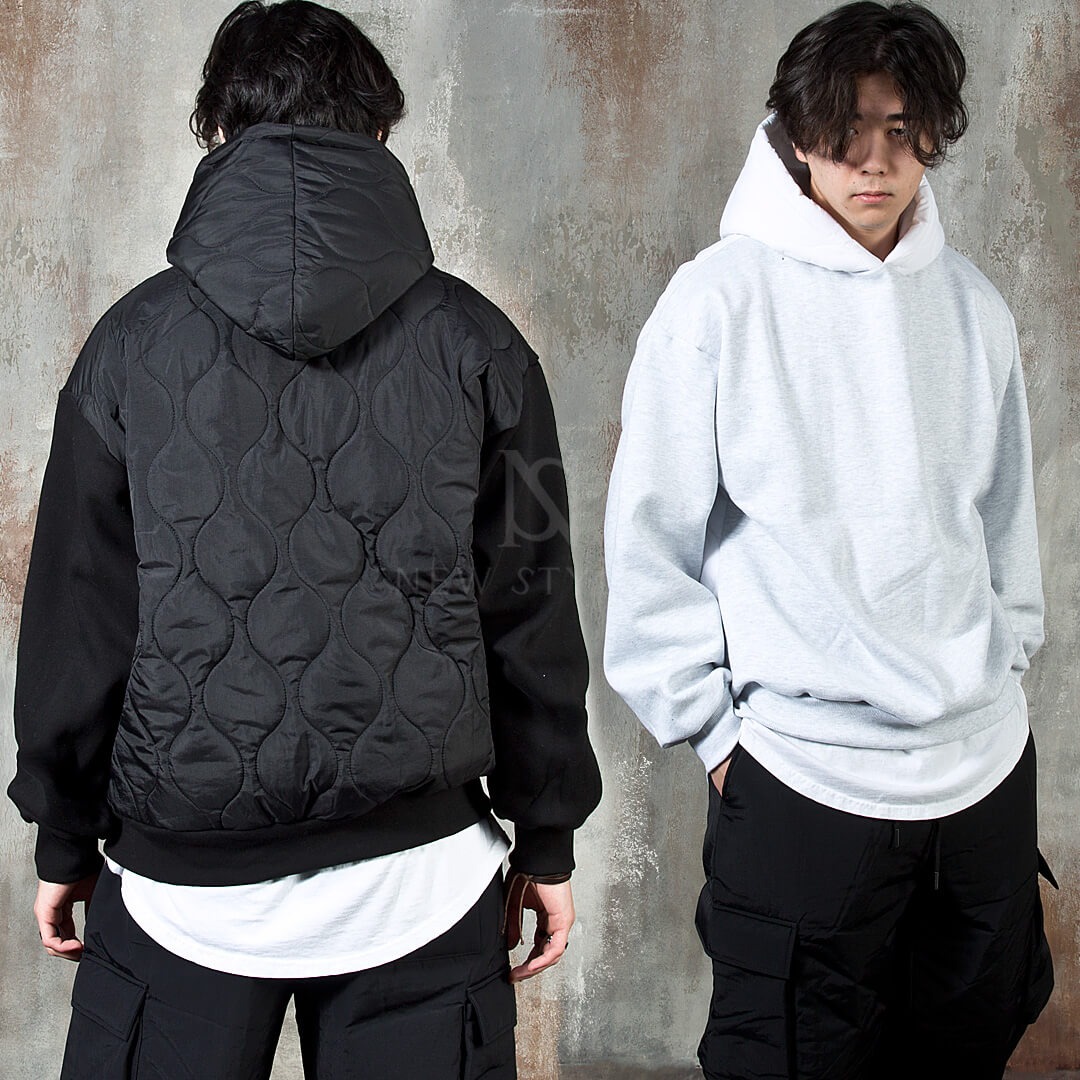 Quilted half contrast hoodie