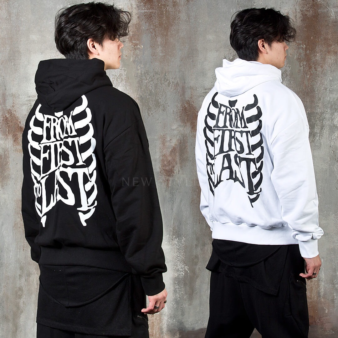 Skeleton rib &amp; lettering printed hoodie