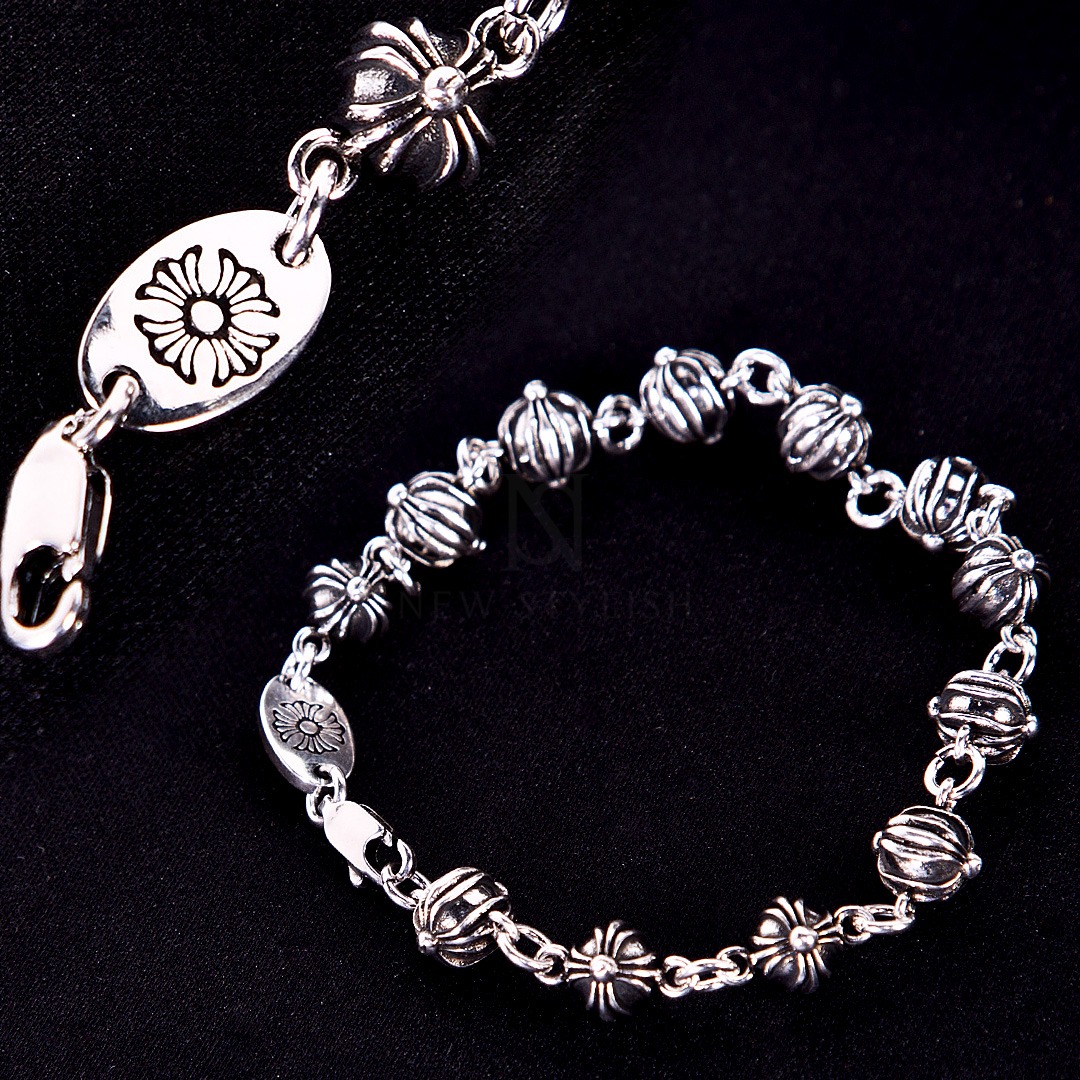 Heraldry Vibe Cross Metal Silver Sphere Chain Bracelet