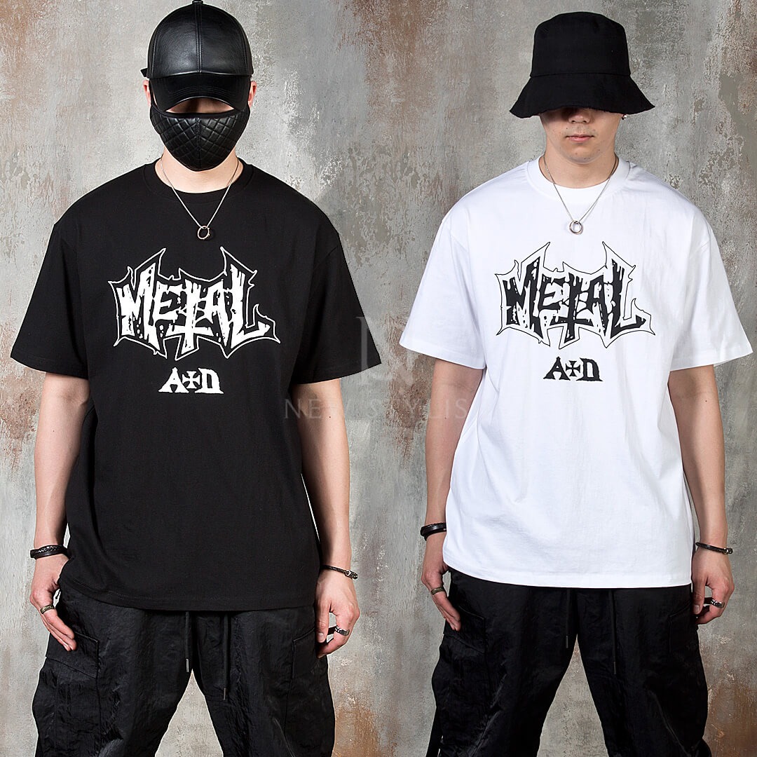 Artistic Metal Lettering Print T-shirts