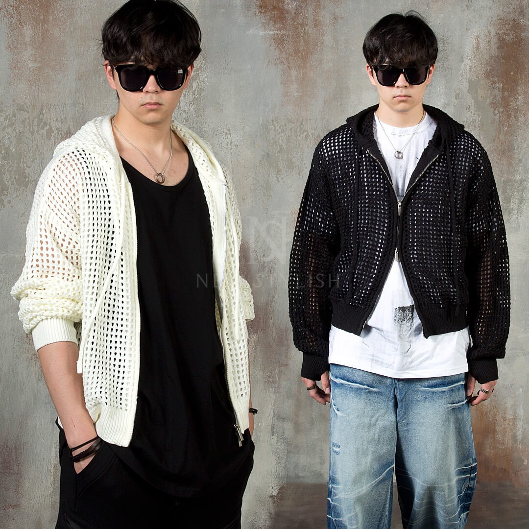 All Mesh Knit Cropped Zip-Up Hoodie