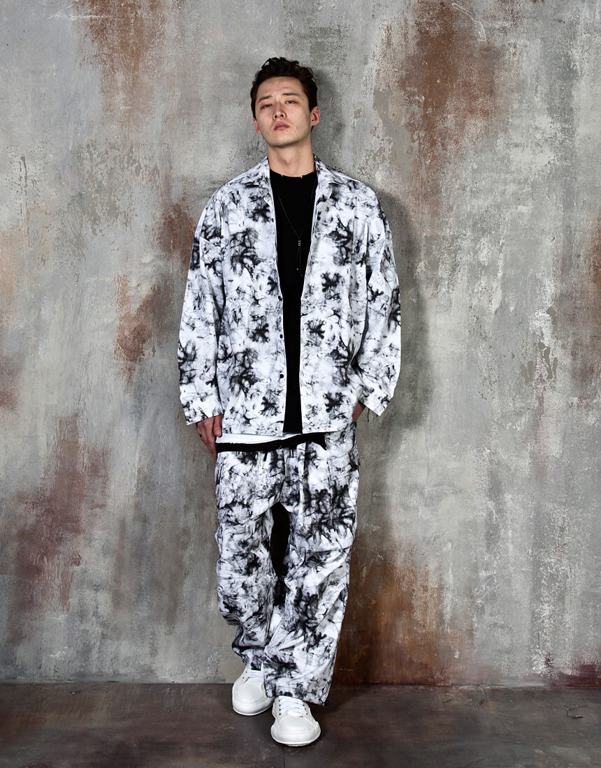 Tie-dye crack pattern banded cargo pants