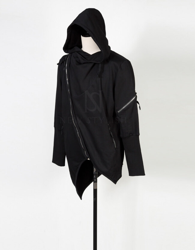 Asymmetric avant-garde diagonal zip-up hoodie