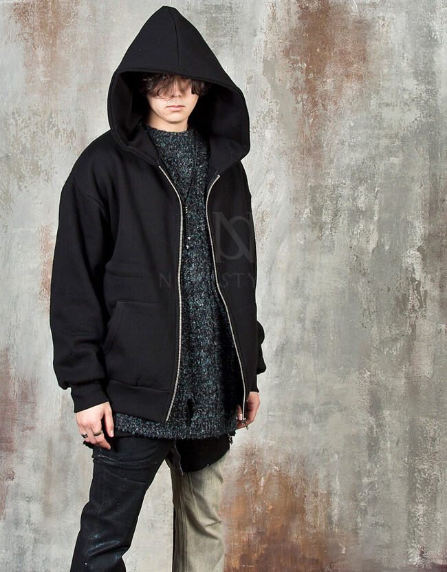 Extra large hood accent zip-up hoodie