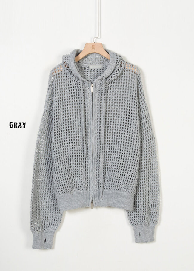 All Mesh Knit Cropped Zip-Up Hoodie