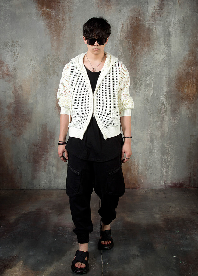All Mesh Knit Cropped Zip-Up Hoodie