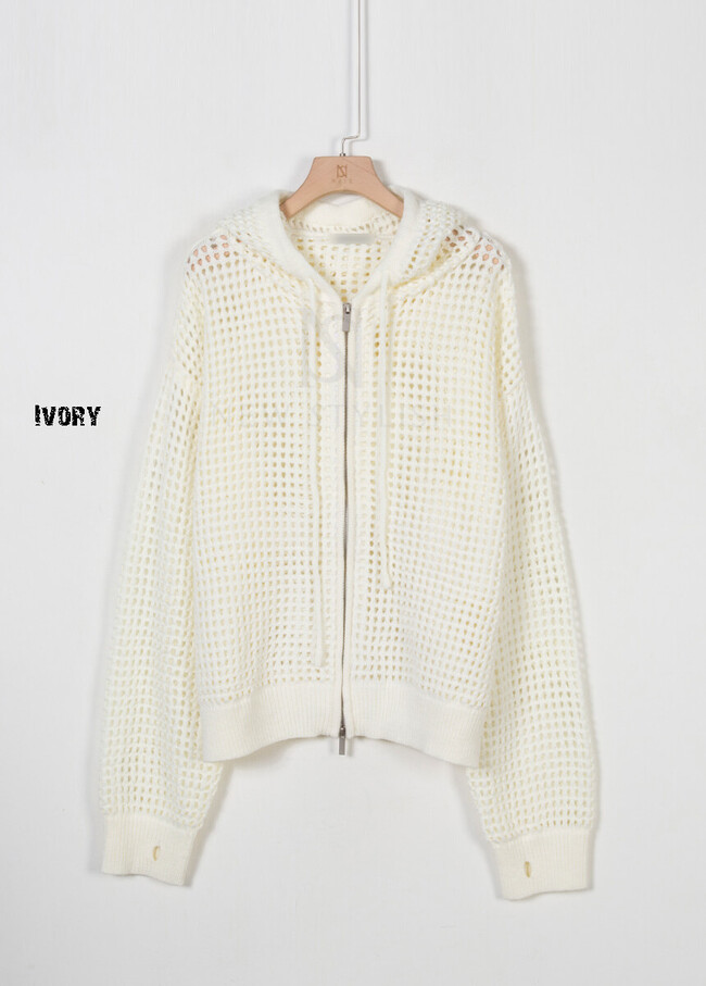 トップス jentlouis Mesh Knit Hoodie All Mesh Knit Cropped Zip-Up Hoodie