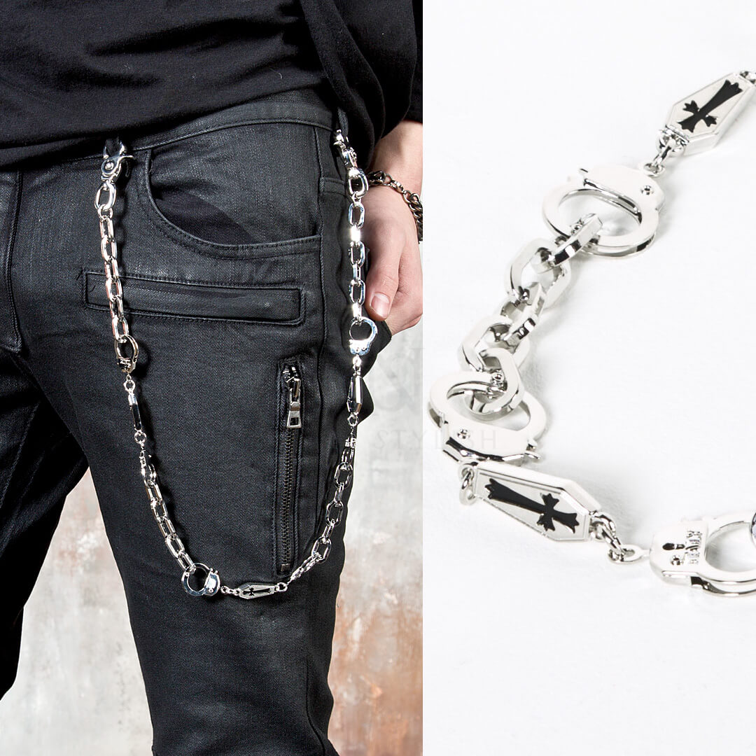 Cross coffin &amp; handcuff metal pants chain