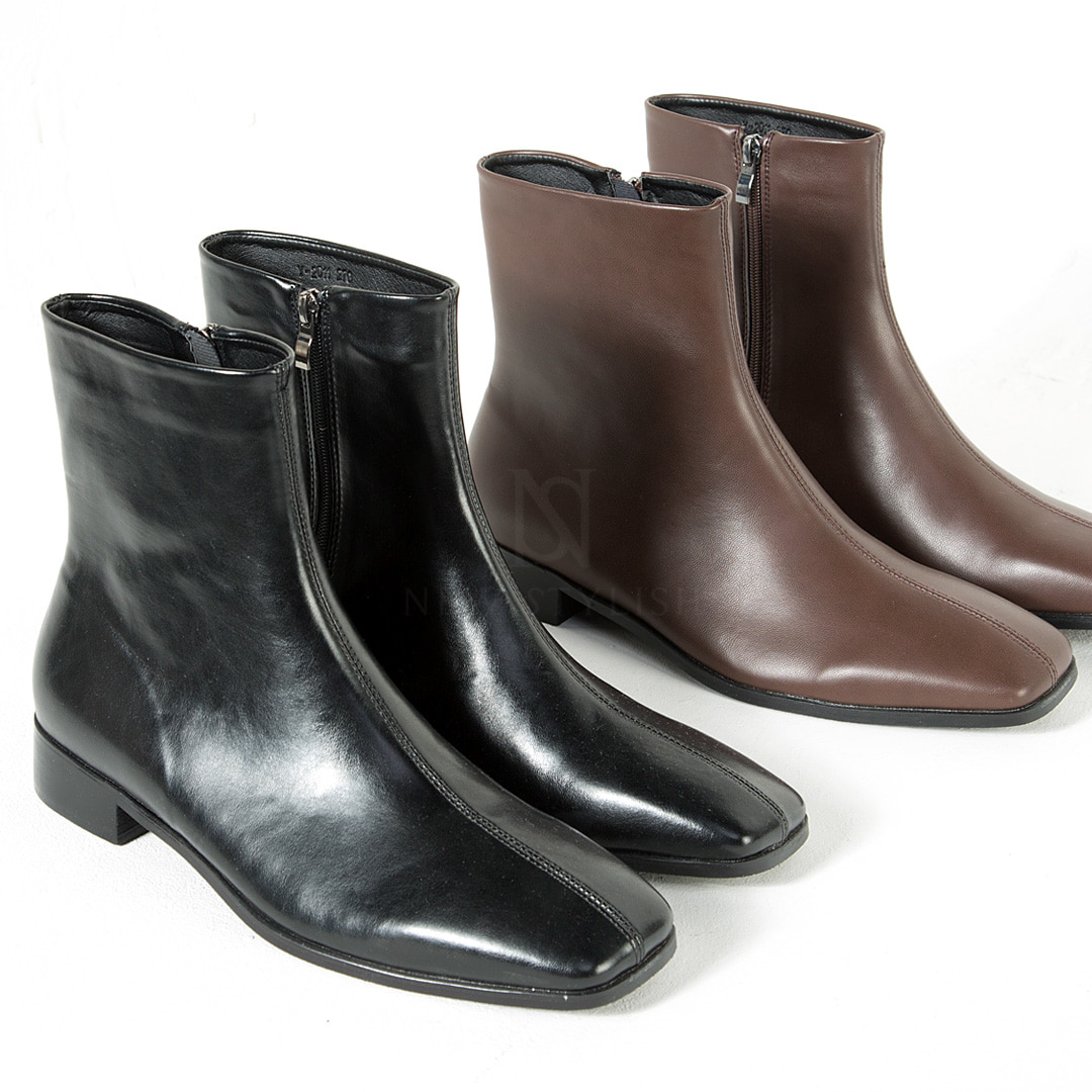 Stitch accent squared toe leather boots