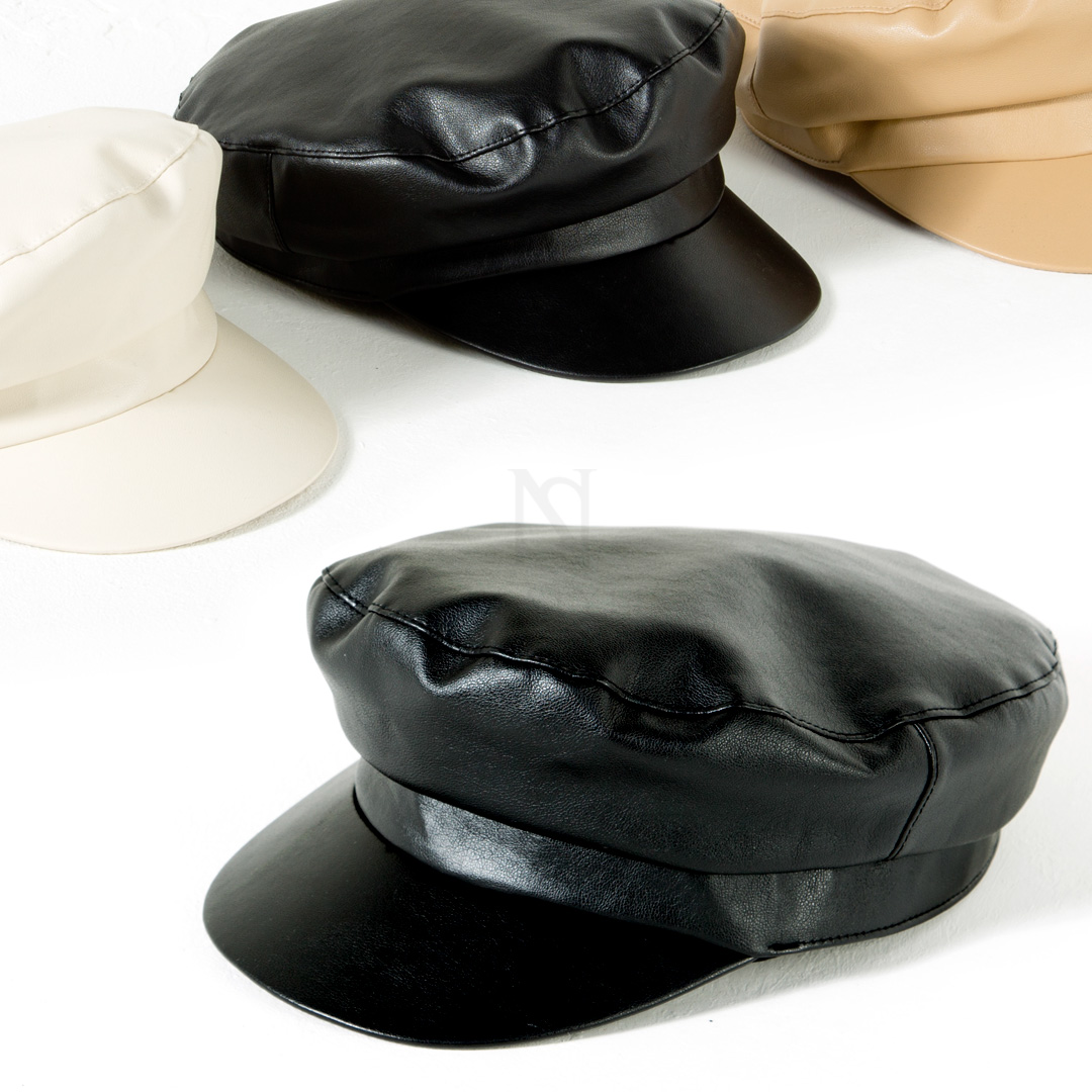 Plain leather marine cap