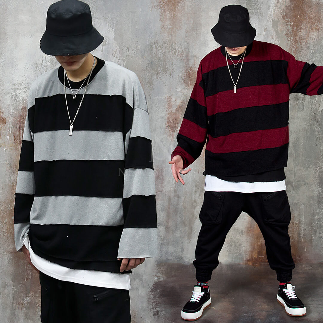 Contrast striped loose-fit knit sweater