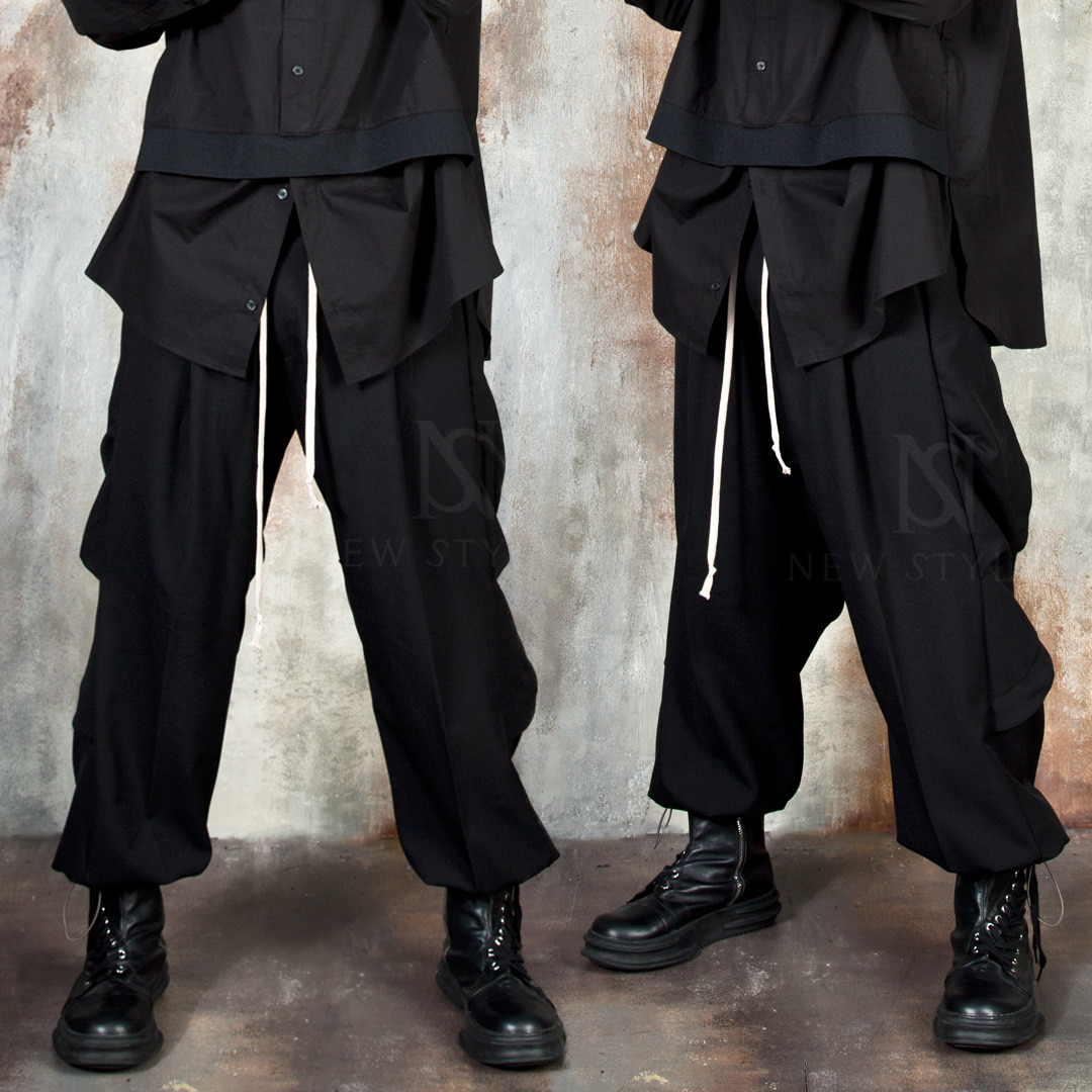 Side cover layered string baggy pants