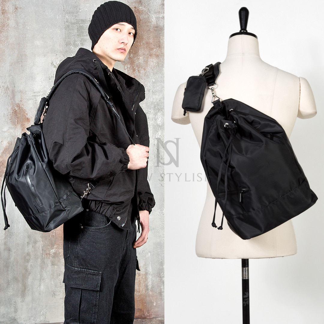 Drawstring black sling bag