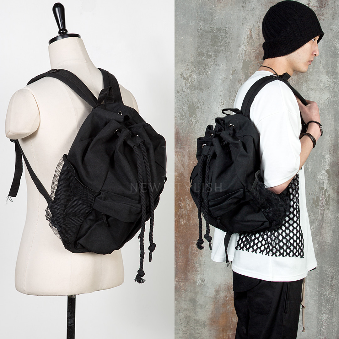 Mesh pocket thick rope backpack