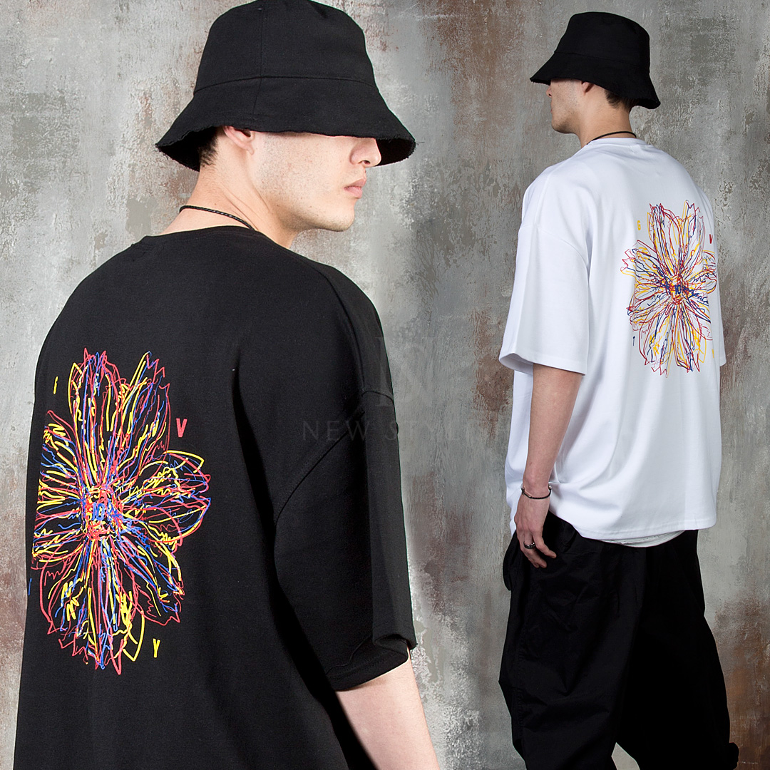 Colorful flower drawing print t-shirts