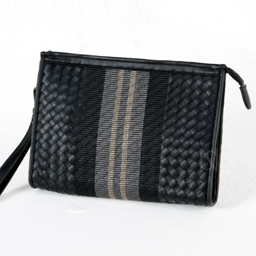 Contrast stripe braided leather clutch bag