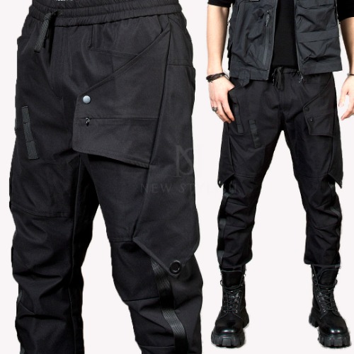 Cover layered strap accent techwear jogger pants