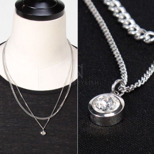 Round cubic charm double chain necklace