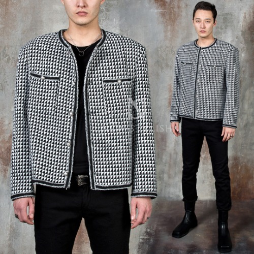 Triangle checkered collarless jacket