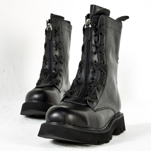 Front zipper X cross lace-up boots