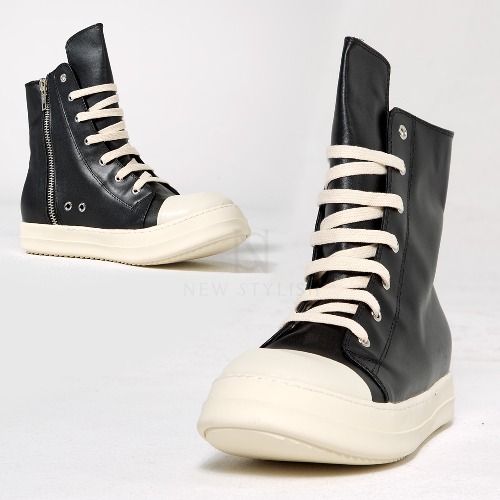 Contrast leather high-top sneakers