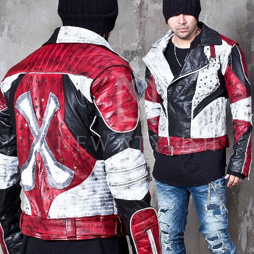 Transformable contrast distressed rock star leather biker jacket