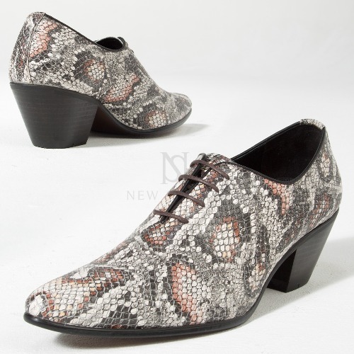 Gray snake patterned leather high heel shoes