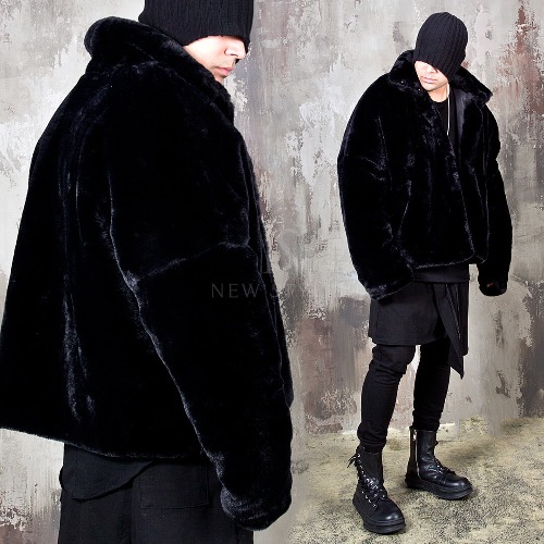 Extra long sleeve oversized black fur jacket