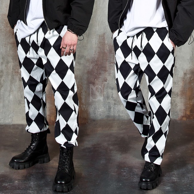 Chess checkered banded pants
