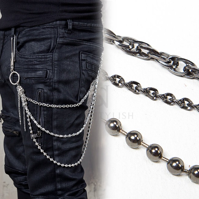 Metal beads and hook 3 line wallet chain