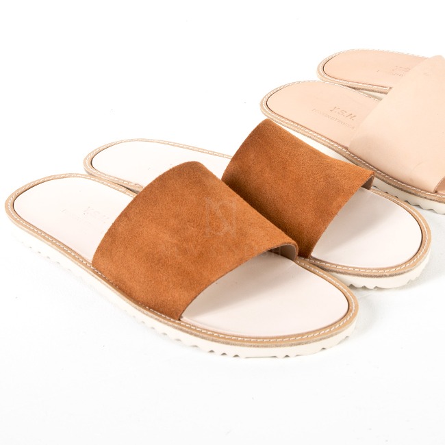 Suede &amp; leather slide slipper