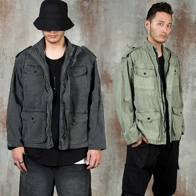 Vintage washed zip-up combat jacket