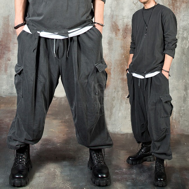 Pigment string hem cargo wide-leg pants
