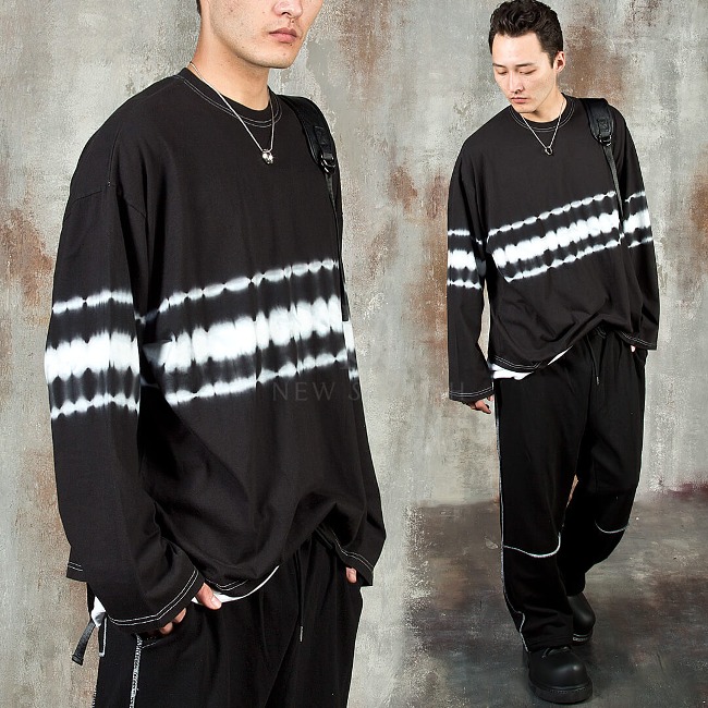 Contrast middle dye print long sleeve t-shirts