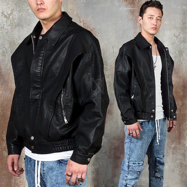 Loose-fit bomber style leather jacket