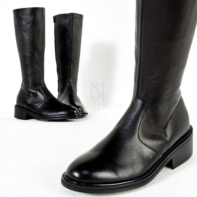 Regular sole premium leather zip-up long boots - 700
