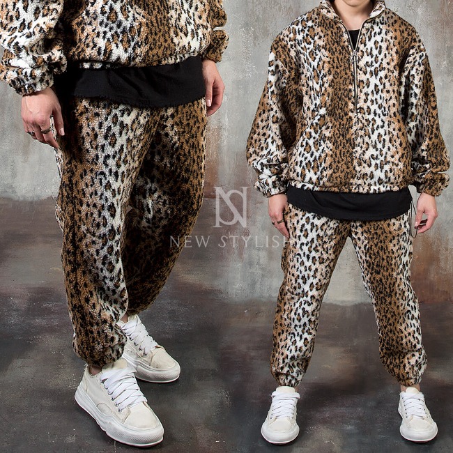 Leopard fleece jogger pants