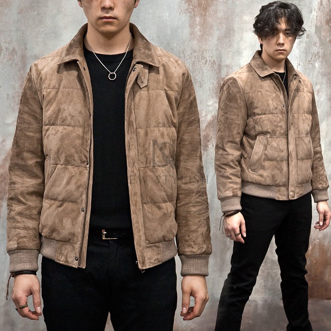 Premium goosedown padded sheepskin suede leather jacket