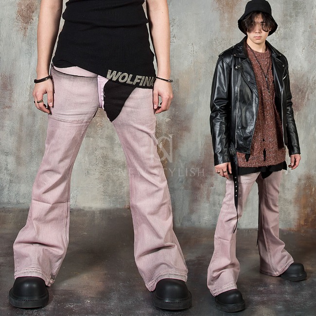 Black contrast pink denim flare bootcut jeans
