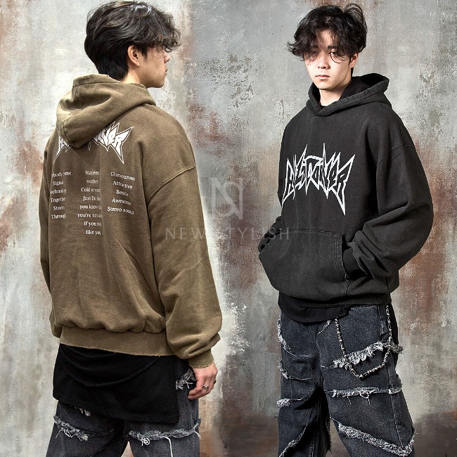 Distressed washed lettering hoodie