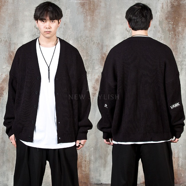 Lettering Embroidery Sleeve Knit Cardigan