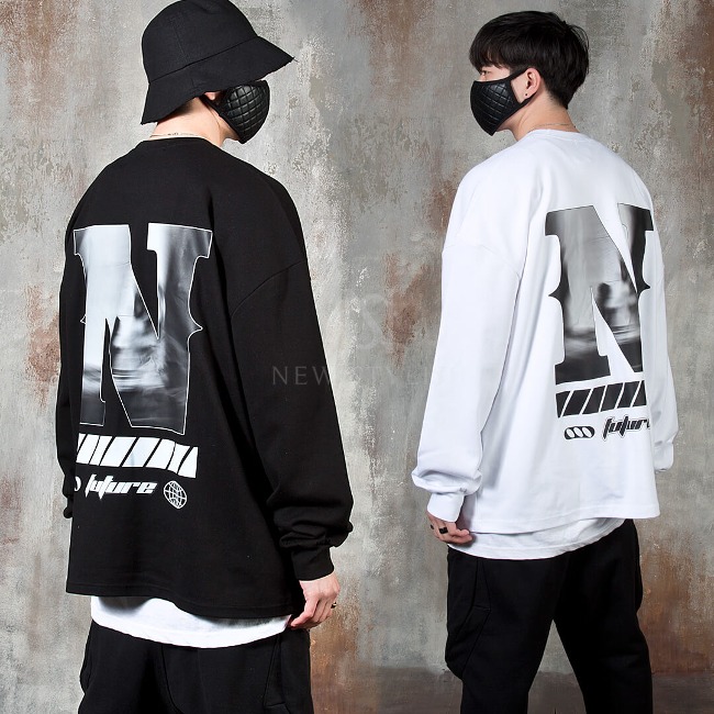 Artistic Big N Graphic Oversized Banded Sleeve T-Shirts